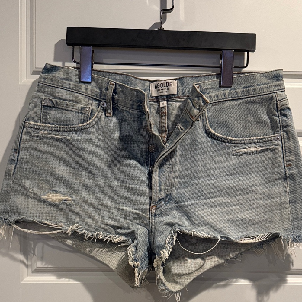 Agolde Women's Light Blue Distressed Jean Shorts